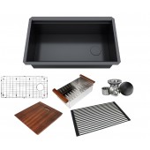 ALL-IN-ONE Workstation 32 in. 16-Gauge Undermount Single Bowl Stainless Steel Kitchen Sink w/Build-in Ledge and Accessories (Galaxy Pearl Black)