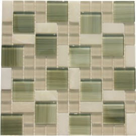 Lime Green Color Marble Mix Crystal Glass Mosaic Tile