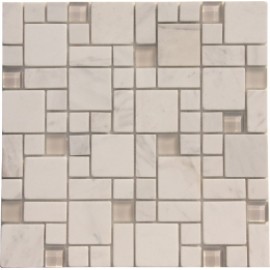 White Color Marble Mix Crystal Glass Mosaic Tile