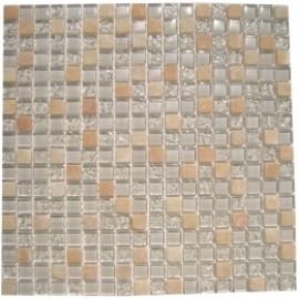 Beige and Frosted Crystal Glass Mosaic Tile
