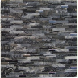 Black Rectangular Marble Mix Stainless Steel Mosaic Tile