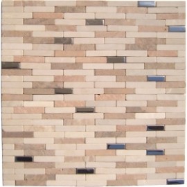 Beige Rectangular Marble Mix Stainless Steel Mosaic Tile