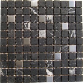 Black Square Marble Mix Stainless Steel Mosaic Tile