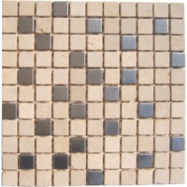 BEIGE Square Marble Mix Stainless Steel Mosaic Tile