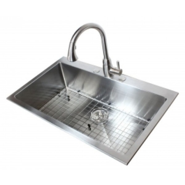 33" Top-Mount Stainless Steel Kitchen Sink 15mm corner